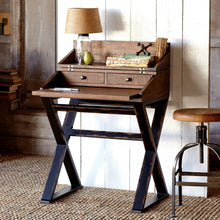 Load image into Gallery viewer, Distressed Antique World Market and Black Wood Secretary Desk
