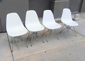 Set of 4 White Eames DSR Dining Chairs with Chromed Steel Eiffel Base, 2010