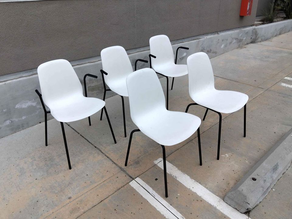 set of 5 Ikea Armchair, white, Dietmar chrome plated 3 arm chains 2 dining chairs.