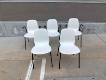 Load image into Gallery viewer, set of 5 Ikea Armchair, white, Dietmar chrome plated 3 arm chains 2 dining chairs.
