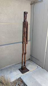 6' tall tribal warrior with spear hand carved