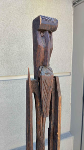6' tall tribal warrior with spear hand carved