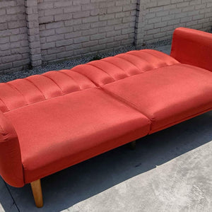 Novogratz Brittany Linen Futon Convertible Sofa &amp; Couch modern art Deco orange  Free delivery