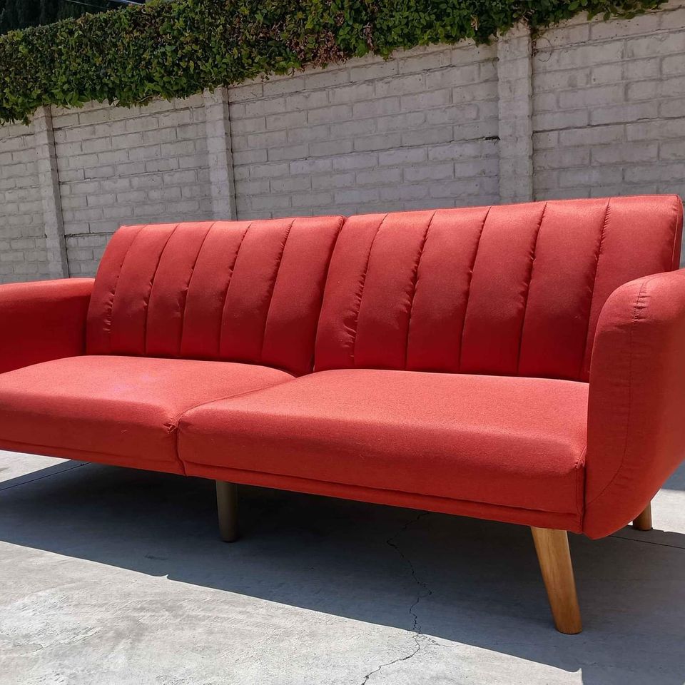 Novogratz Brittany Linen Futon Convertible Sofa & Couch modern art Deco orange  Free delivery
