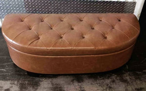 half-moon 4.5' leather tufted storage bench