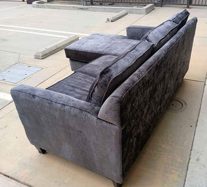 Gray velvet L sectional couch reversible and ottoman free delivery