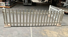 Load image into Gallery viewer, 55’ of white picket fence in 10’ /5’ pieces set to stand upright prop (rental)
