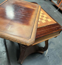 Load image into Gallery viewer, vintage solid wood chess / checkers gaming table side table 31”
