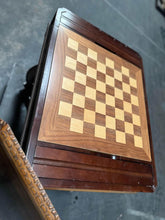 Load image into Gallery viewer, vintage solid wood chess / checkers gaming table side table 31”
