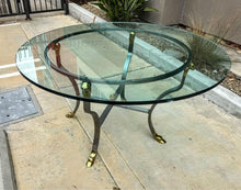 Load image into Gallery viewer, Amazing table brushed steel with gold animal hardware topped with 1” thick round glass top
