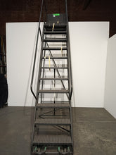 Load image into Gallery viewer, 10 Step Rolling Ladder - Assembled with 30&quot; Top Step and rail (Rental)
