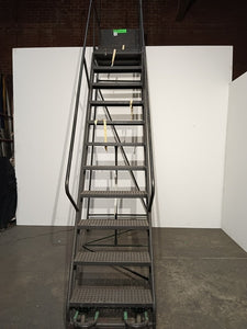 10 Step Rolling Ladder - Assembled with 30" Top Step and rail (Rental)