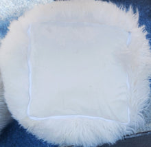 Load image into Gallery viewer, 2 matching White 100% wool Shag 13&quot; Puffs
