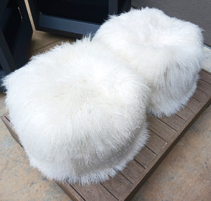 2 matching White 100% wool Shag 13" Puffs